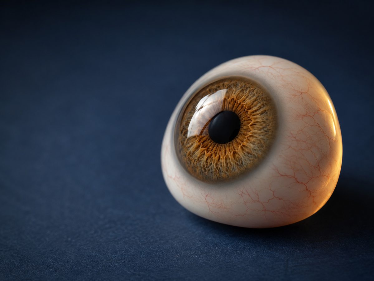 Custom hand-painted acrylic ocular prosthesis with a natural hazel iris and fine scleral detail